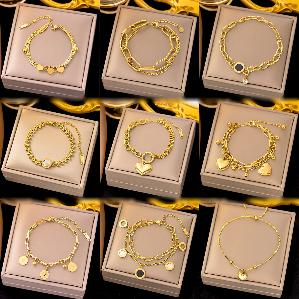 Top Quality Adjustable 18k Gold Stainless Steel Heart Butterfly Bracelet Women Fashion Eyes Chain Bracelet Jewelry For Gift