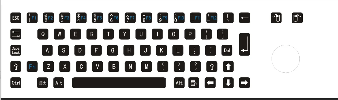 Industrial new design backlit industrial metal keyboard with trackball