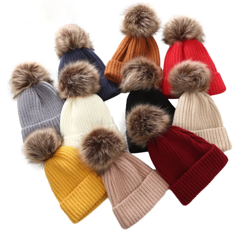 2023 Winter Kids Hat Pompom Knit Hats Baby Beanie Infant Bonnet Fur Ball Children Cap for Girls Boy Beanies Toddler Accessories