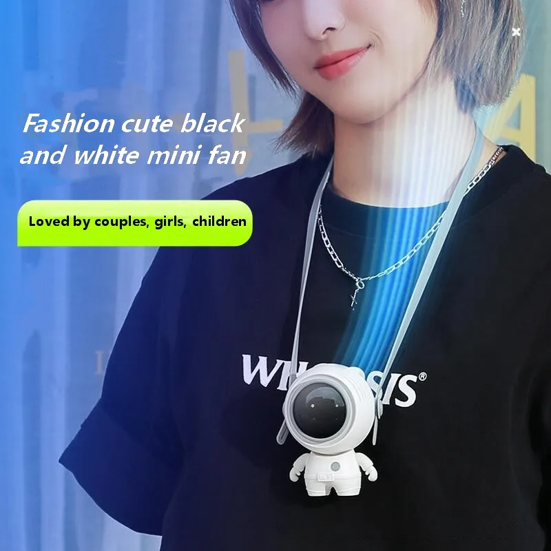 2022 New astronaut small fan hanging neck handheld mini portable usb mini leafless outdoor camping fan