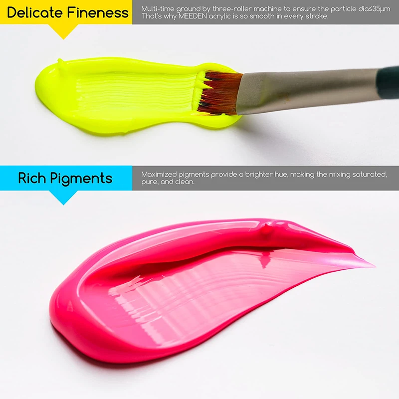 MEEDEN 6color 60 ml Fluorescent Rich Pigments Non-Toxic Art Craft Artist Acrylic Paint for Canvas Painting