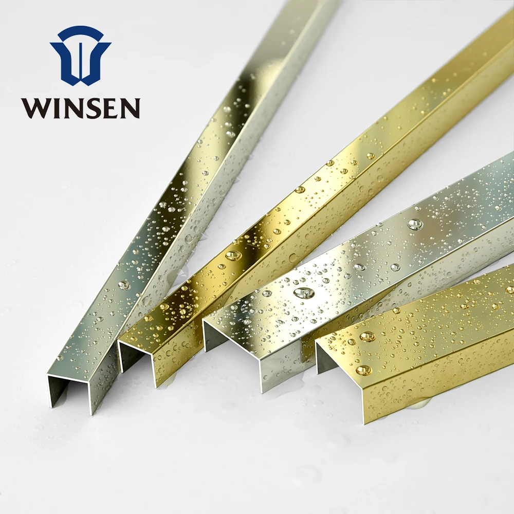Winsen  304 U Shape OEM Logo Customized Decoration Stainless Steel Metal Profile Mirror Gold Color Tile Trim