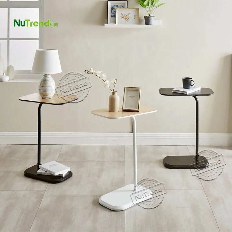 Wood Veneer Metal C-Shaped Small Living Room Sofa End Snack TV Tray Table  Modern C Side Table