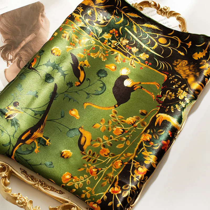 Large Chinese Style 100% Silk Twill Scarf Thin Fashion Square Female Goddess Festival Gift for Spring Summer Autumn