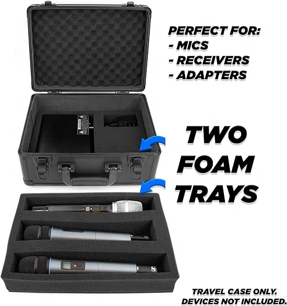 Portable Hard Carrying Case, Customizable Diced Foam for Wireless Microphone, Camera, Electronics, Tools