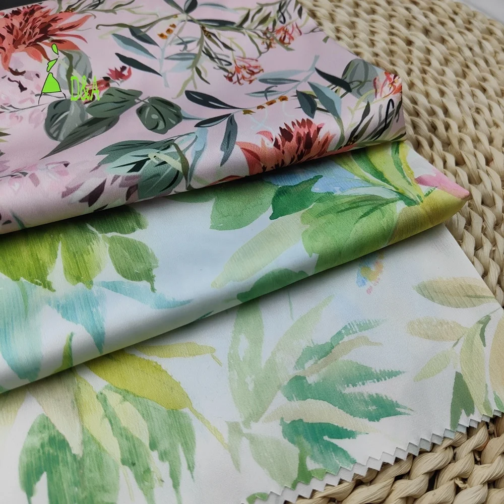 Hot Sale Custom Digital Printing Flower Silky Satin Chiffon Floral Printed Silk Satin Fabric for Women Clothing Dress