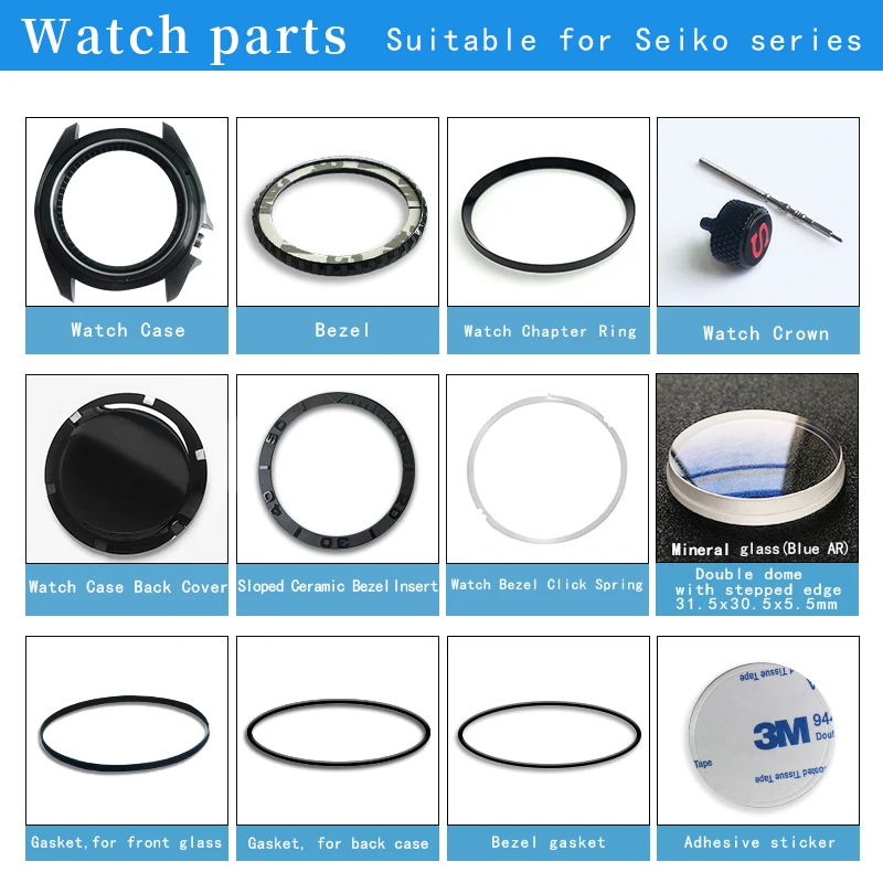 OEM Watch Case Set Stainless Steel Bezel Insert For Seiko SKX007With Mineral Glass31.5mm Fit For NH35 36Automatic Movement Parts