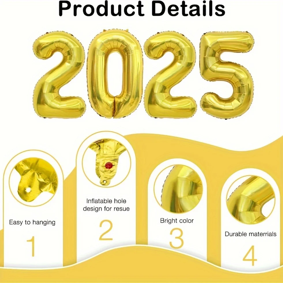 Factory Price 2025 Digit Number Aluminum Foil Balloons Set For Christmas Hello 2025 New Year Eve Graduation Party Decor Supplies