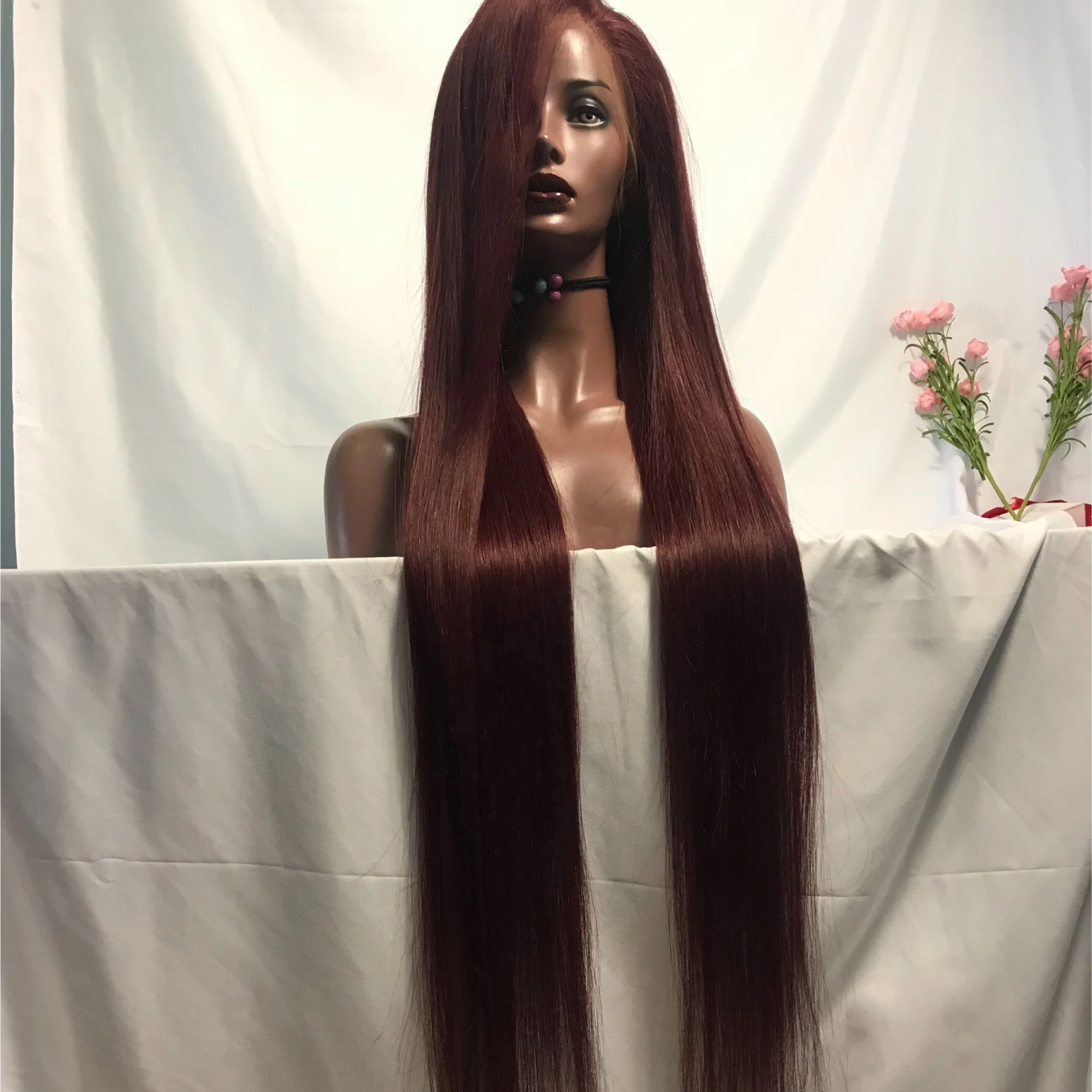 factory wholesale large stock burgundy color Brazilian virgin human hair red color lace wigs
