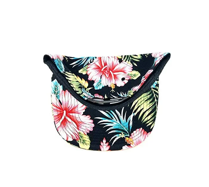 Wholesale Blank Hawaiian Black Pink Flowers Flat Bill Visor Cotton Full Floral Snapback Hats