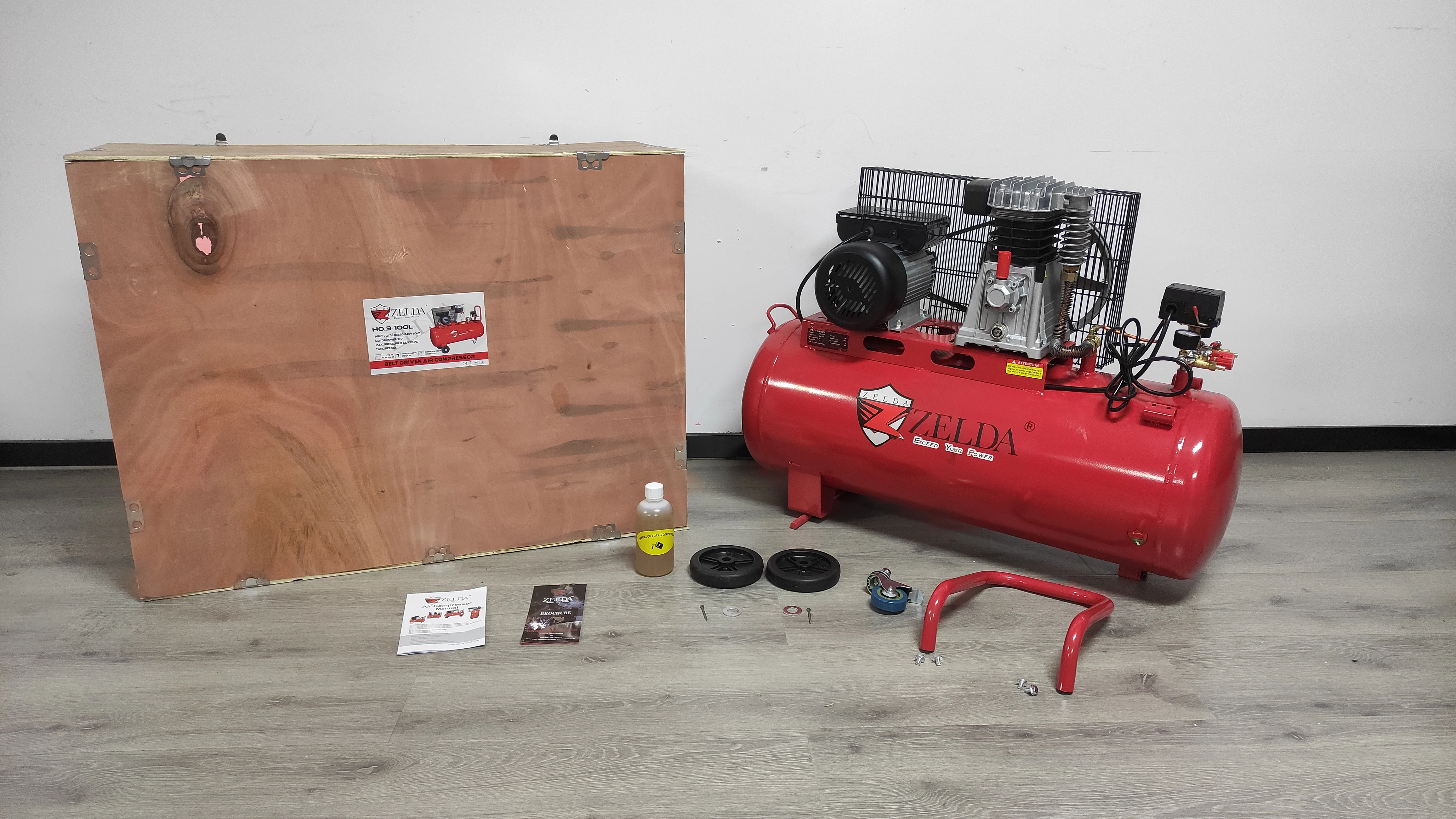 ZELDA Лучшая цена 230 В 3Hp 100 л воздушный компрессор с ременным приводом