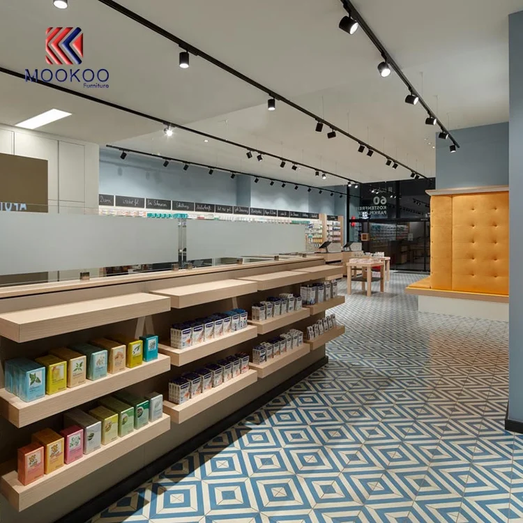 Best Price Good Quality Customized Drugstore Interior Wall Wood Showcase Design Pharmacy Shelves