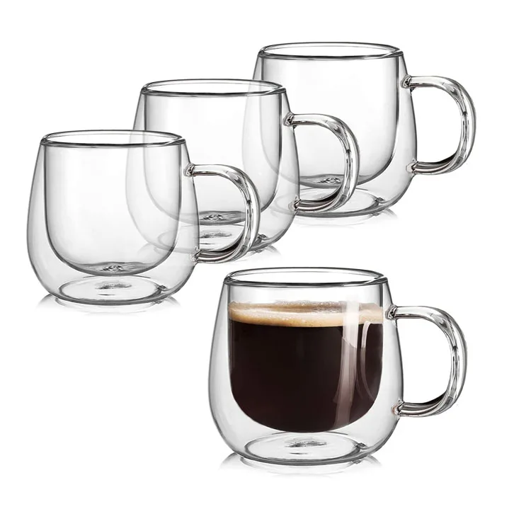 Double Wall Cappuccino Mug 10oz Clear Espresso Coffee Mug Insulated Glass With Handle