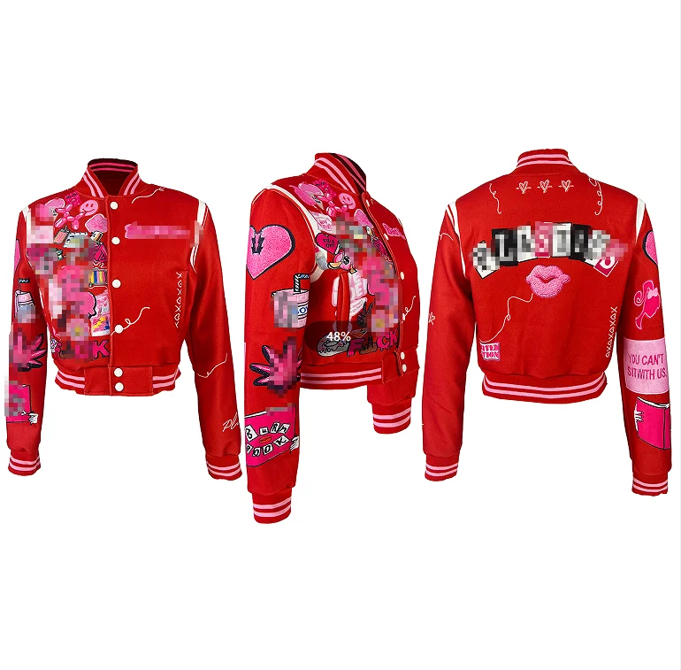 Spring Casual Chic Coat Jacket Women 2023 New Fleece Print Streetwear Bomber Jacket Coat Vintage Letterman Baseball Jacket