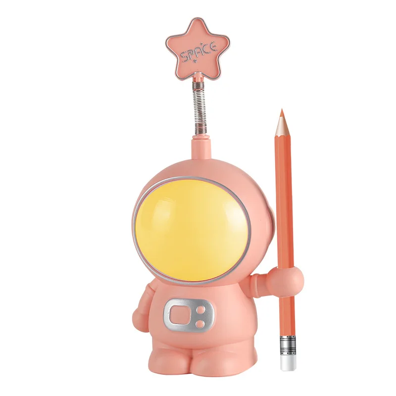 Solid Color New Astronaut Star Shape Reading Light Book Lamp with Pencil Sharpener Pen Holder Gift for Students Kid Birthday