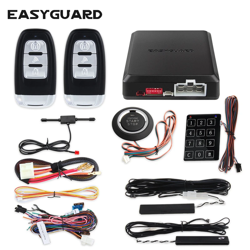 EASYGUARD EC002 RFID PKE Car Alarm System Passive Keyless Entry  touch password entry & remote engine start