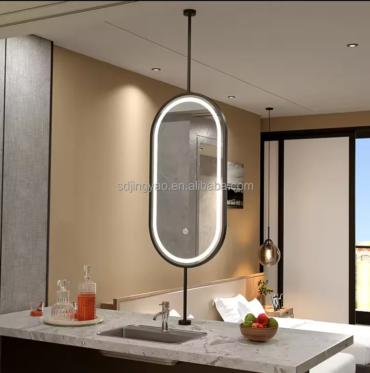 Customized Smart Bathroom shatterproof tempered mirror Oval Shaped Fogless Touch Screen LED mirror