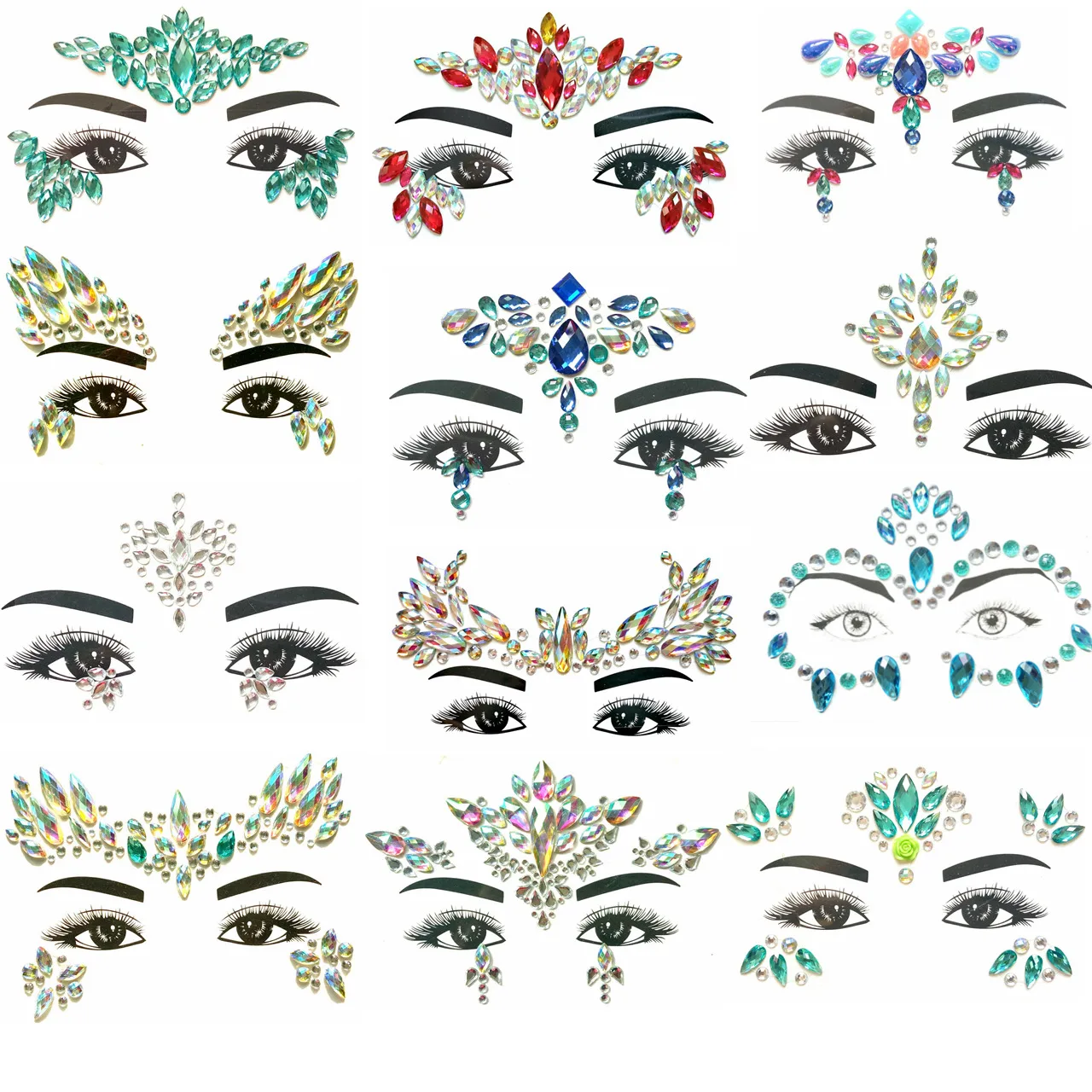 body mix stickers sheet festival rhinestone jewels adhesive gem stones face tattoos