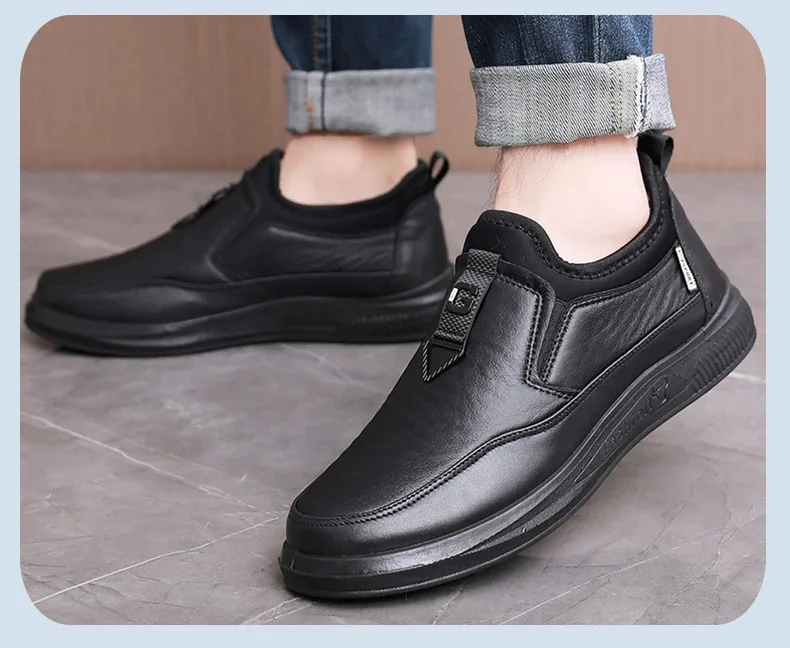 PU sole light weight water proof fur lined Mens winter warm leather boots loafers Shoes moccasins for men