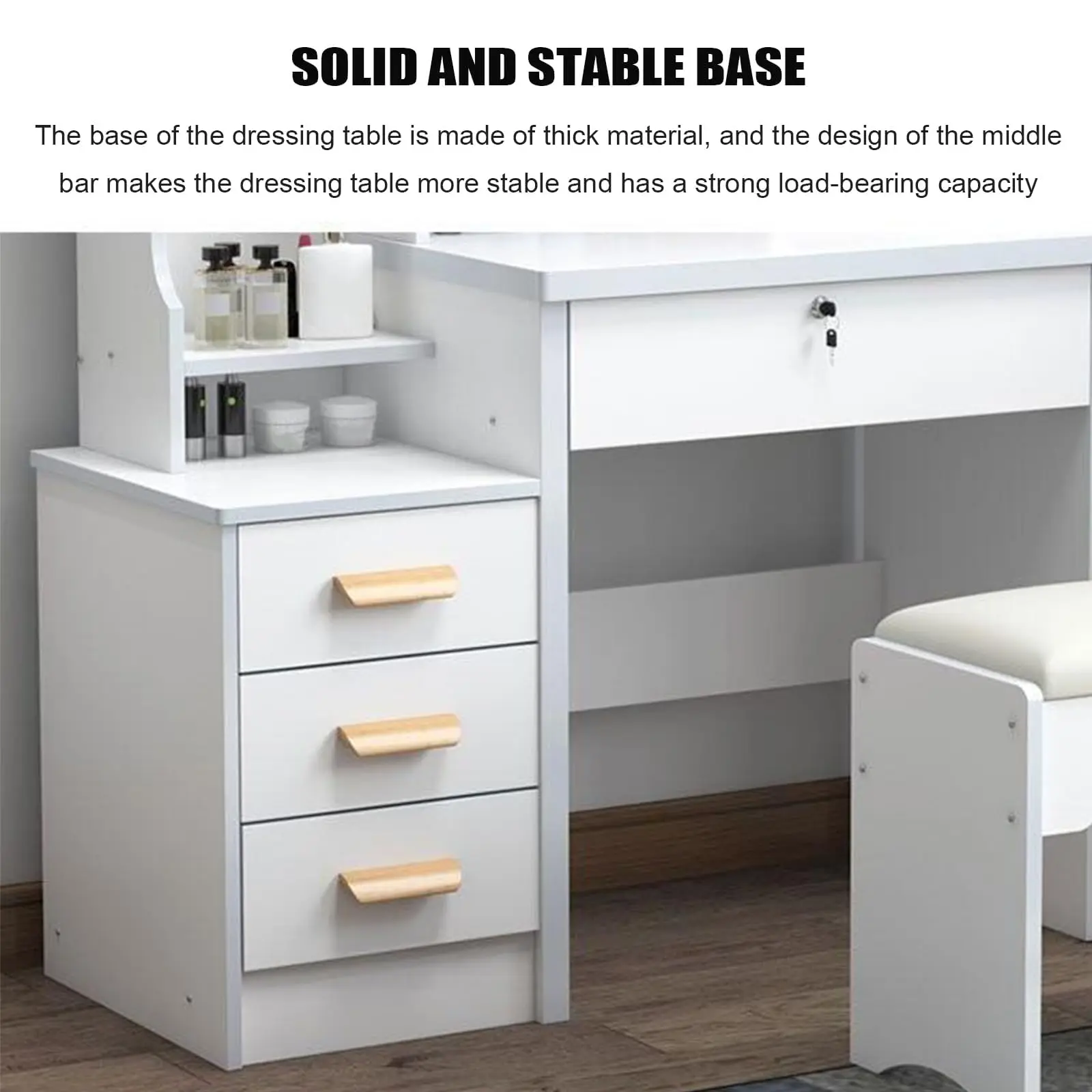 modern wooden dressing table with mirror makeup vanity with light charging station 3 drawers and cabinets for bedroom