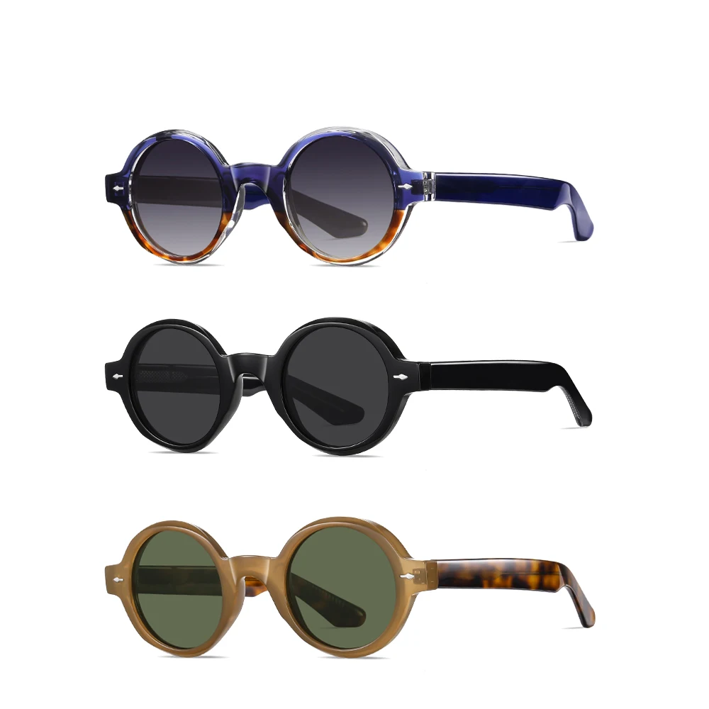 2024 Customized luxury quality fashion acetate carbon fiber blue mirror sport polarized good men round TAC Lenses UV400 sunglass