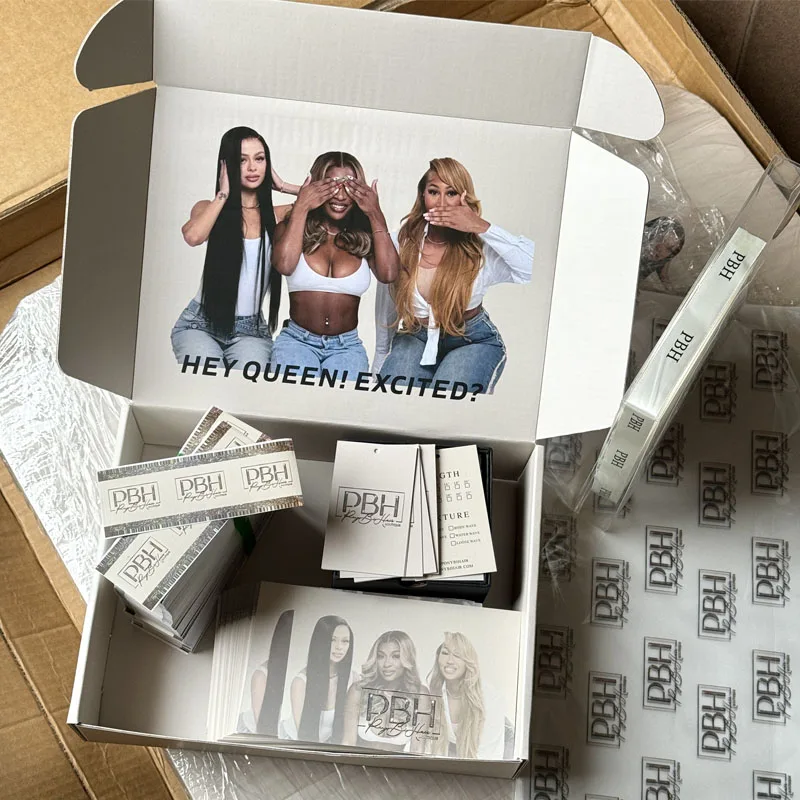 Custom All Kinds of Packaging Wig Box Edge Brush Thank You Cards Hair Packaging Set with Ribbon