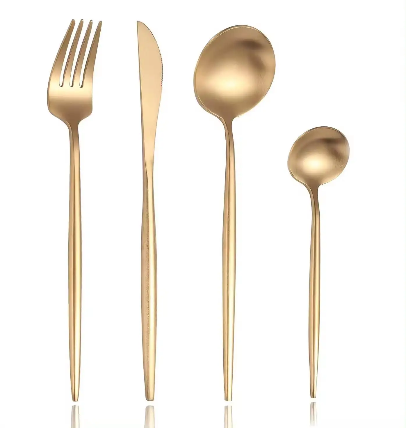 Hotel Stainless Steel Gold Besteck Thick Handle Portuguese Spoon Fork And Knife Wedding Golden Flatware Cutlery Silverware Set