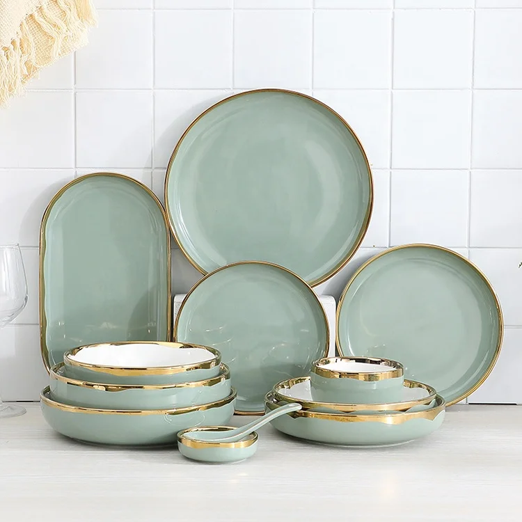 Light luxury navy blue everyday ceramic plates bowls dishes set french best 6pcs porcelain dinnerware sets