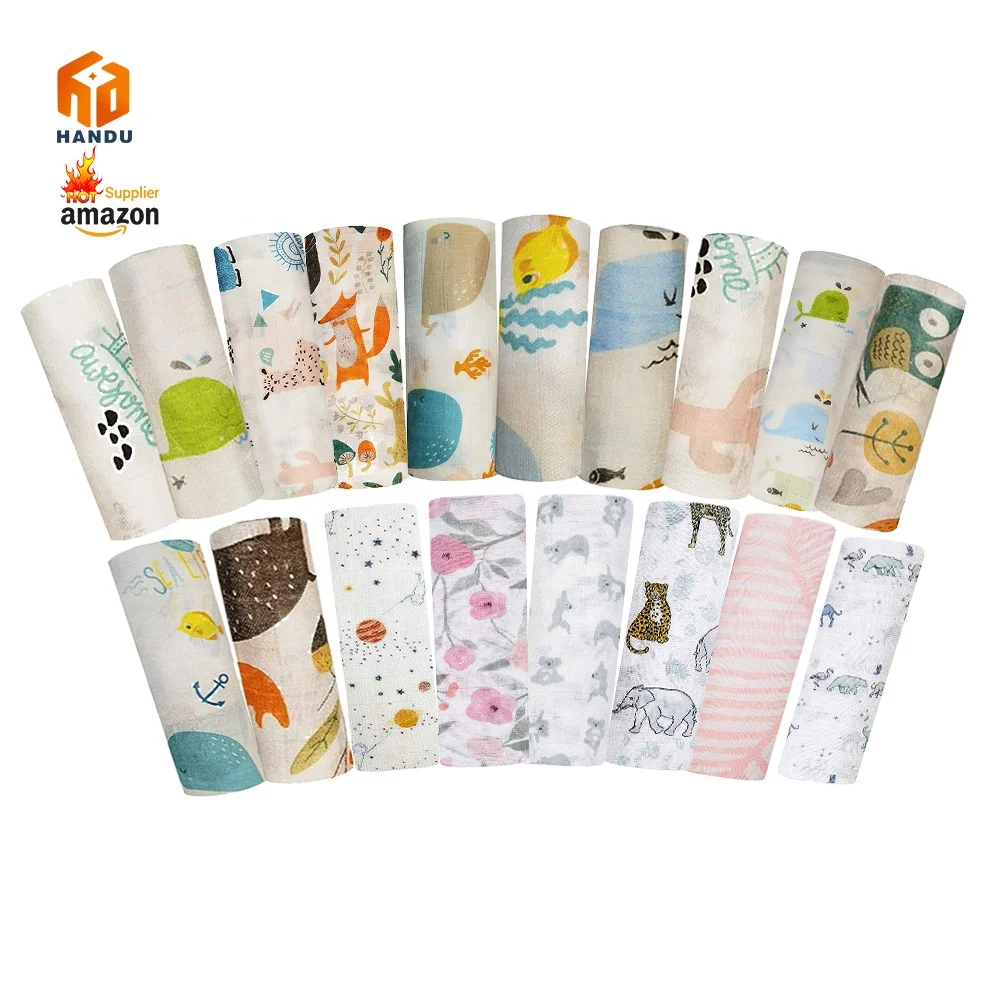 Wholesale 100% Organic Cotton Printed Newborn Fabric Wrap Blanket 47*47 Baby Nursery Muslin Swaddle Blanket