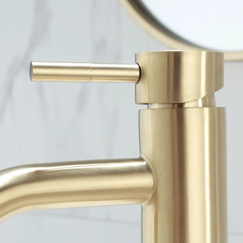 Tall brushed gold stainless steel 304 Slim Hot And Cold Basin Water Mixer Tap Bathroom Faucet Crane