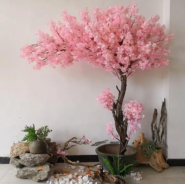 Artificial flowers table centerpieces tree plastic pink cherry blossom tree for indoor outdoor wedding decorations