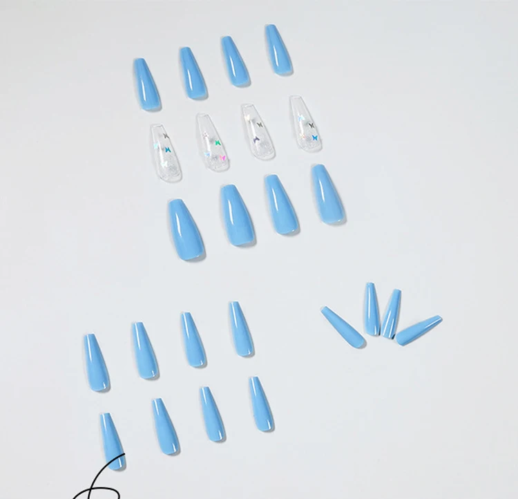 
Nail Art Tips 24 pieces/box Full Cover Ballet Press On Nails Color False Strips Pre-Designs Pink Butterfly Coffin Nails 