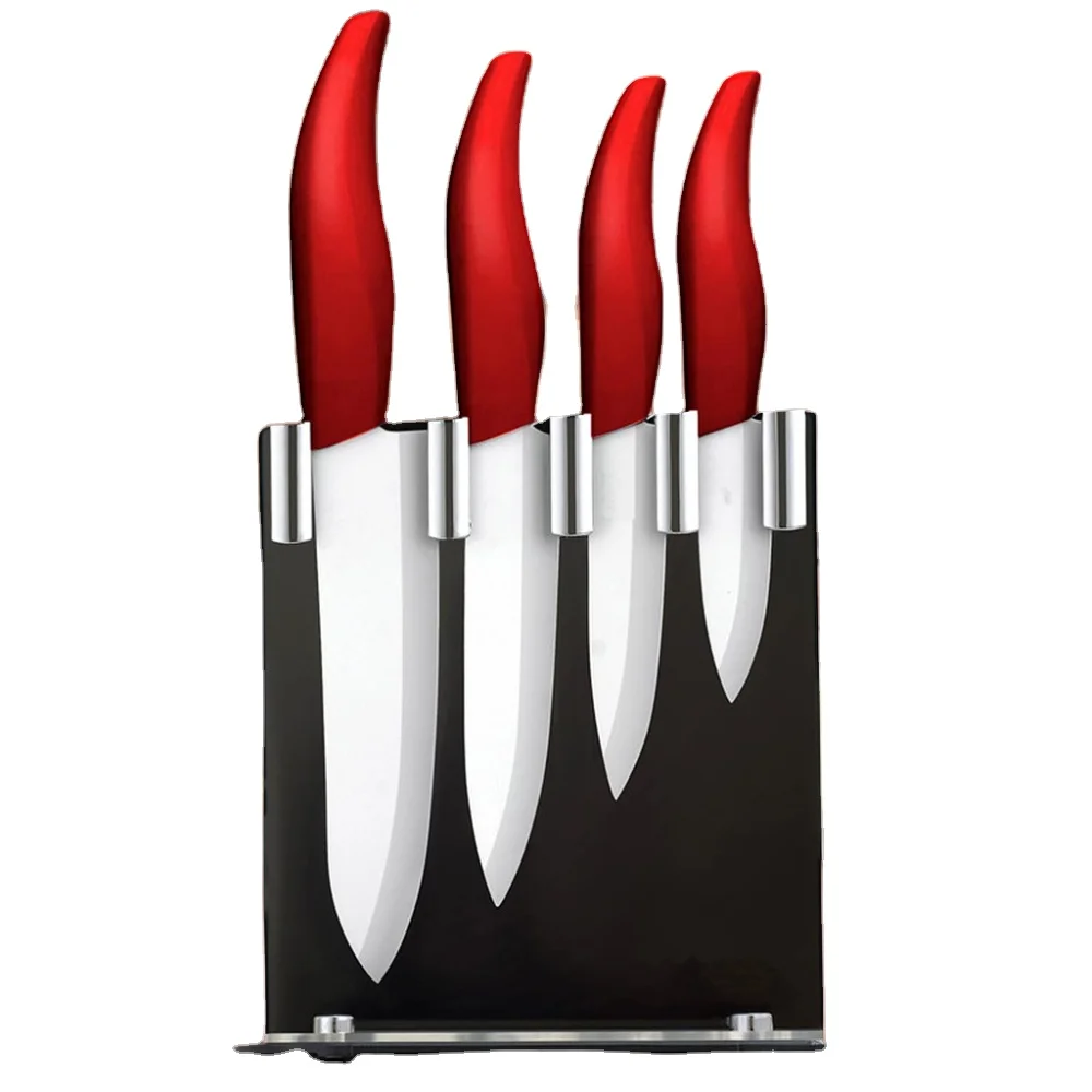 Hot Sale 4-Pcs Swiss Ceramic Knife Set with Zirconia Blade Kitchen Knife with Acrylic Holder for Cutting