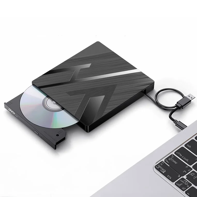 External CD/DVD Drive USB 3.0 & USB-C, Premium Portable CD DVD ROM +/- RW Optical Drive Player Reader Writer Burner for Mac MacB