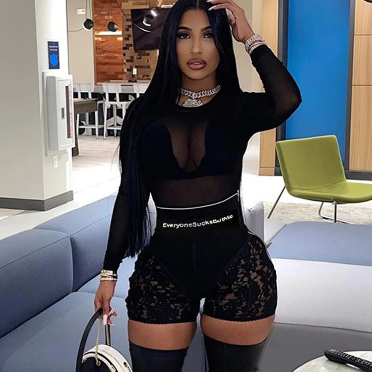 2022 new arrivals clothing Best Selling Women Floral Everyone Sucks But Me lace Shorts Add White Stretch Short Pants