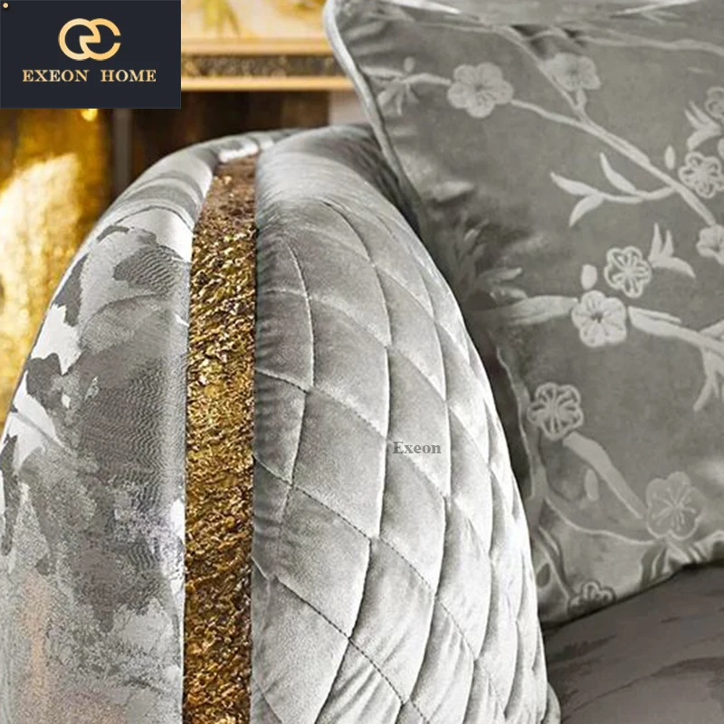 Simple Modern Living Room Decoration Luxury Fabric Sofa Villa High Rebound Combination Sofa