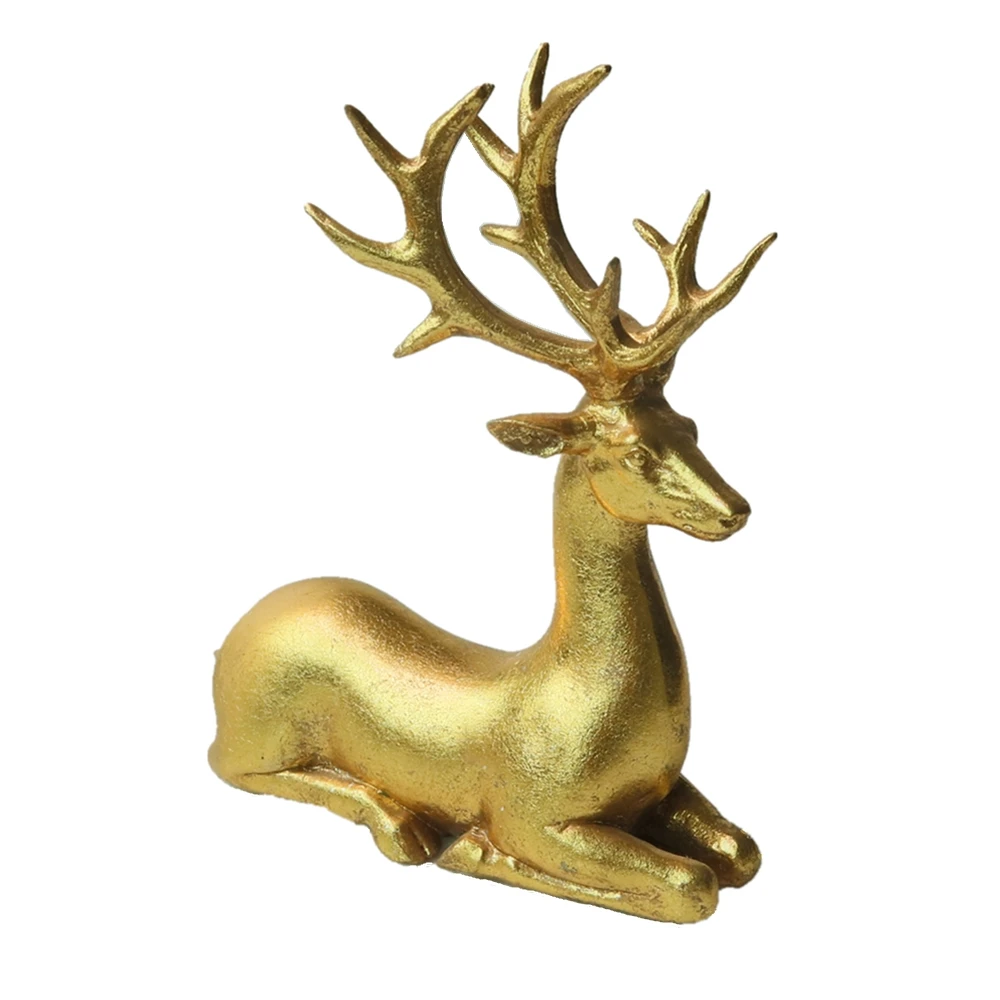 Home Decor Gold Foil Resin Sitting Deer Christmas Reindeer Statue Decoration Polyresin Deer Statue