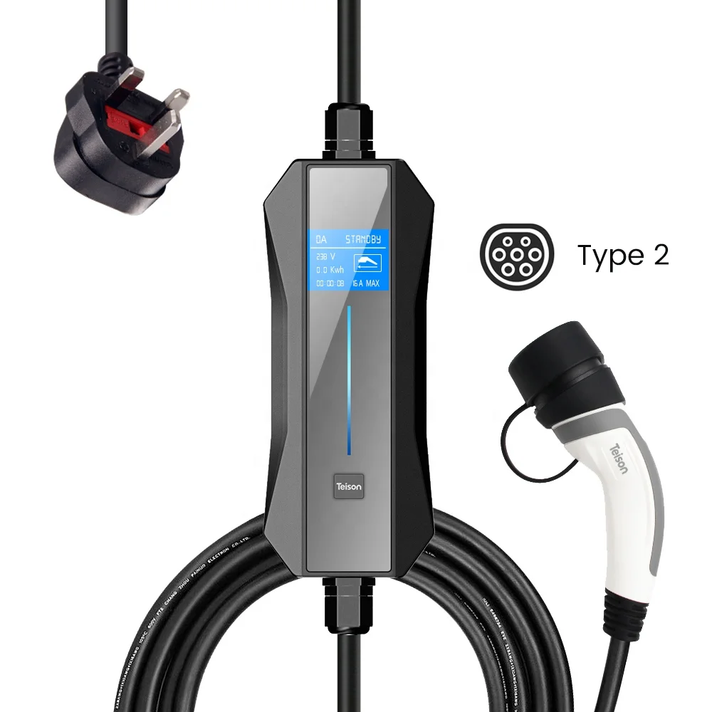 
Teison level 2 smart home portable ev charger cables 16A to UK plug for vehicles charging 
