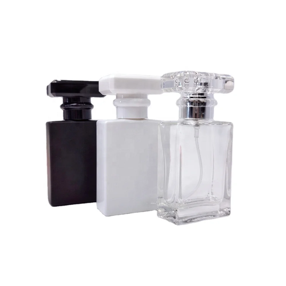 Luxury Perfume Bottles 30ml Squared Cologne Bottle With Black Lid 50ml Crimping Screwing Spray Parfum bottle