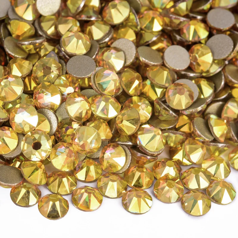 OLeeya Wholesale Premium 2088 Cristal 16 Facets Xirius AB Crystal Gold Bottom Flat Back Glass Rhinestones For Wedding Dresses