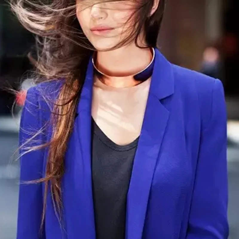 HANSIDON High Polished 2cm Thin Necklaces Gold Plated Metal Statement Choker Collars Fashion Charms Jewelry  Torques New