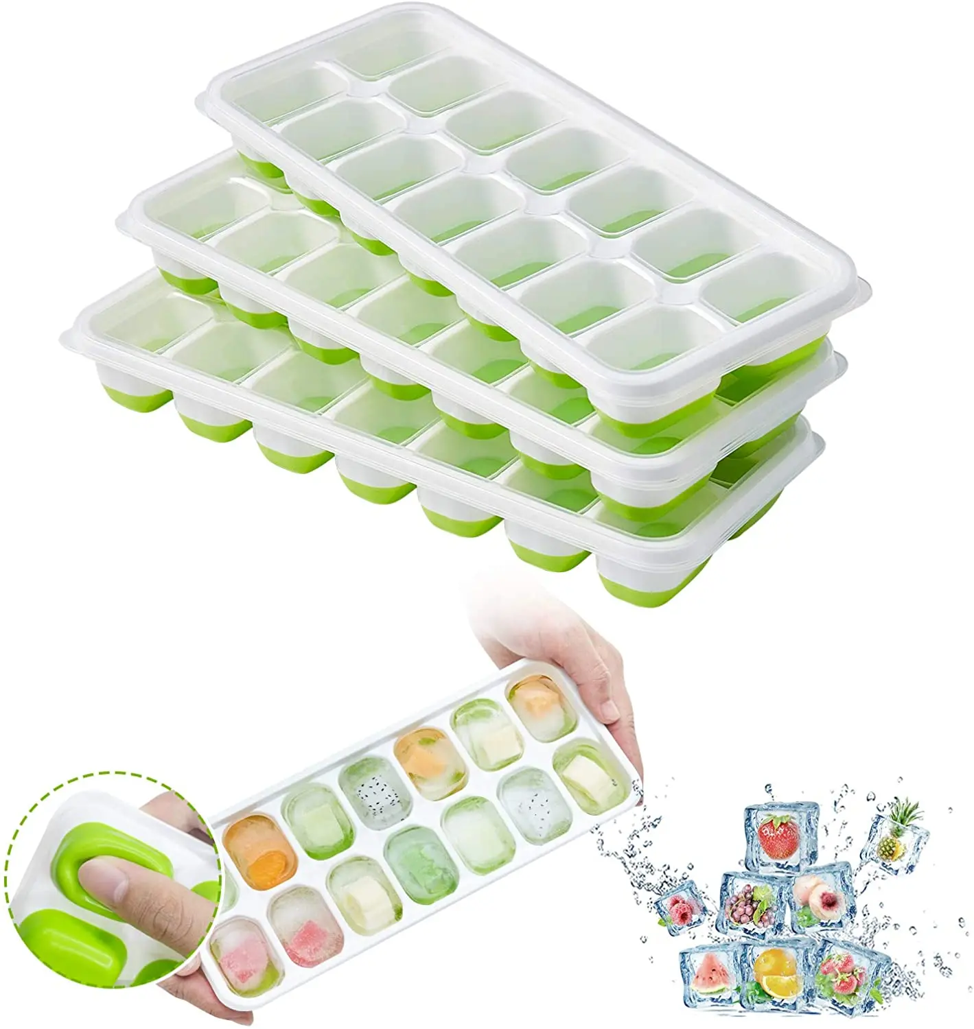 Custom Easy Release Creative Christmas Mold BPA free 14 holes silicone ice cube tray with Removable Lid for summer