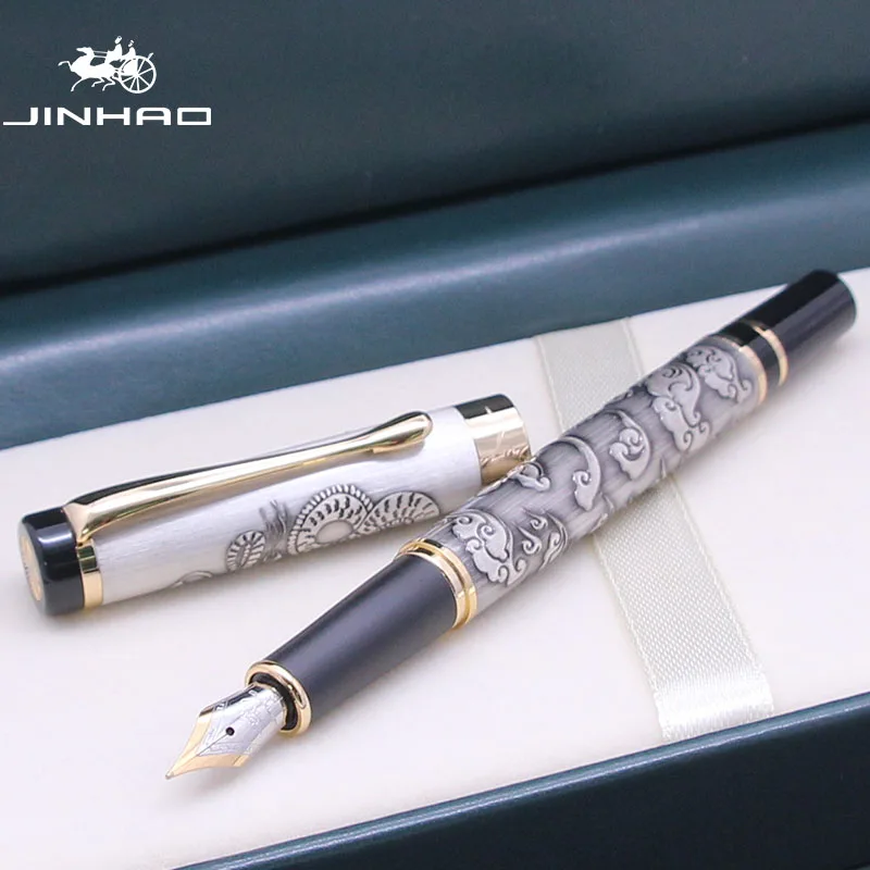 Jinhao 5000 винтажная Роскошная металлическая перьевая ручка с текстурой дракона, резьба, подарок, авторучка для каллиграфии