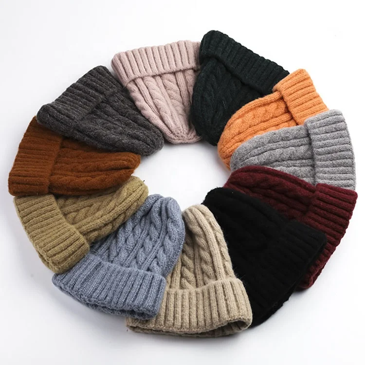 Winter Warm Wholesale Knitted Wool Beanie Hat Cuff Knit Beanie Cap