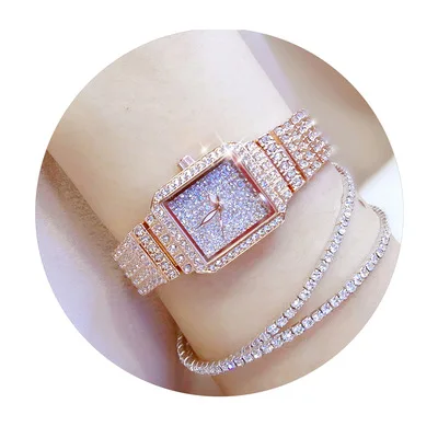 BS Full Diamond Quartz Women Silver Watches Luxury Brand Crystal Square Female Wristwatch Rhinestone Ladies Clock Montre Femme