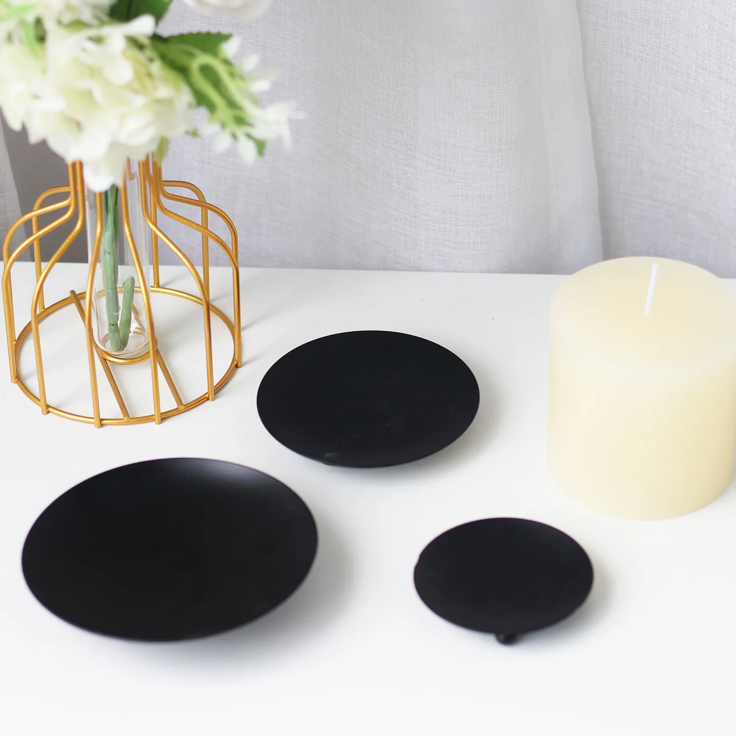 Iron Black Gold Plated Candle Holders Pillar Metal Plate For Wedding Party Festival Candlestick Holder Art Gift Home Decoration