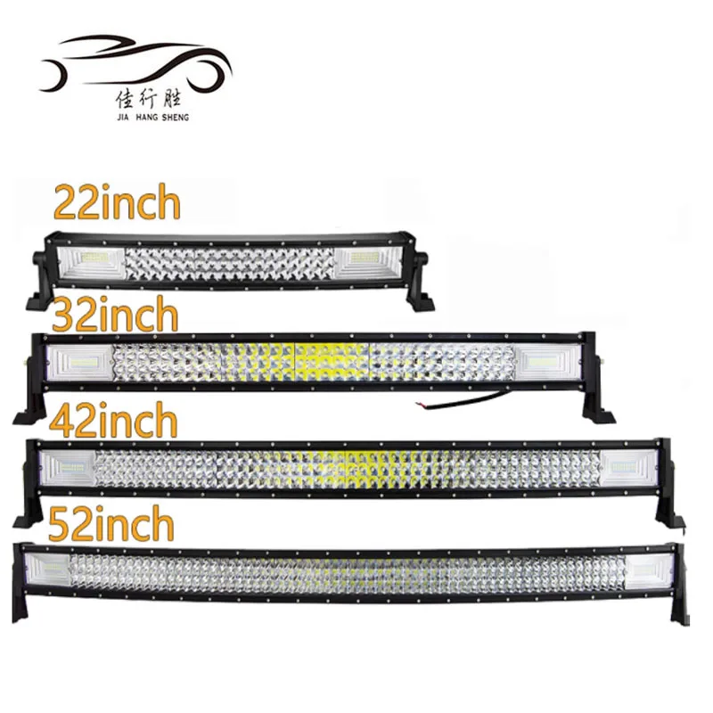 High Bright  22/32/42/52 Inch 3 Rows Curved Led Light Bar Offroad Flood Combo Beam Led Work Light Bar Vehicle Truck SUV ATV  Car