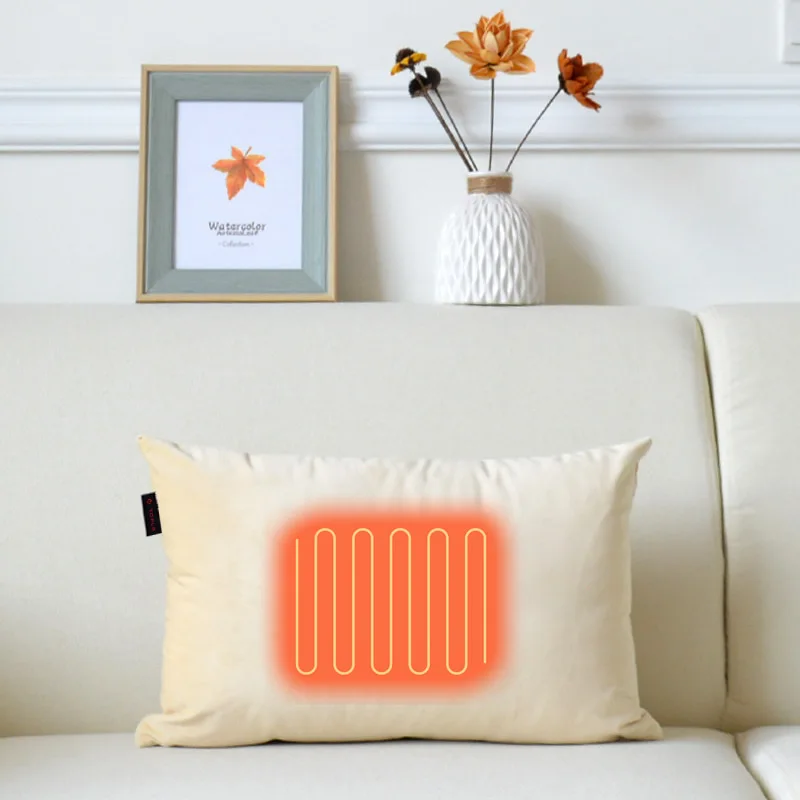 USB Electric Rechargeable Heating Pillow with Cotton Pillowcase Fiber Filled Office Cushion for Sleeping Camping and Hotel Use