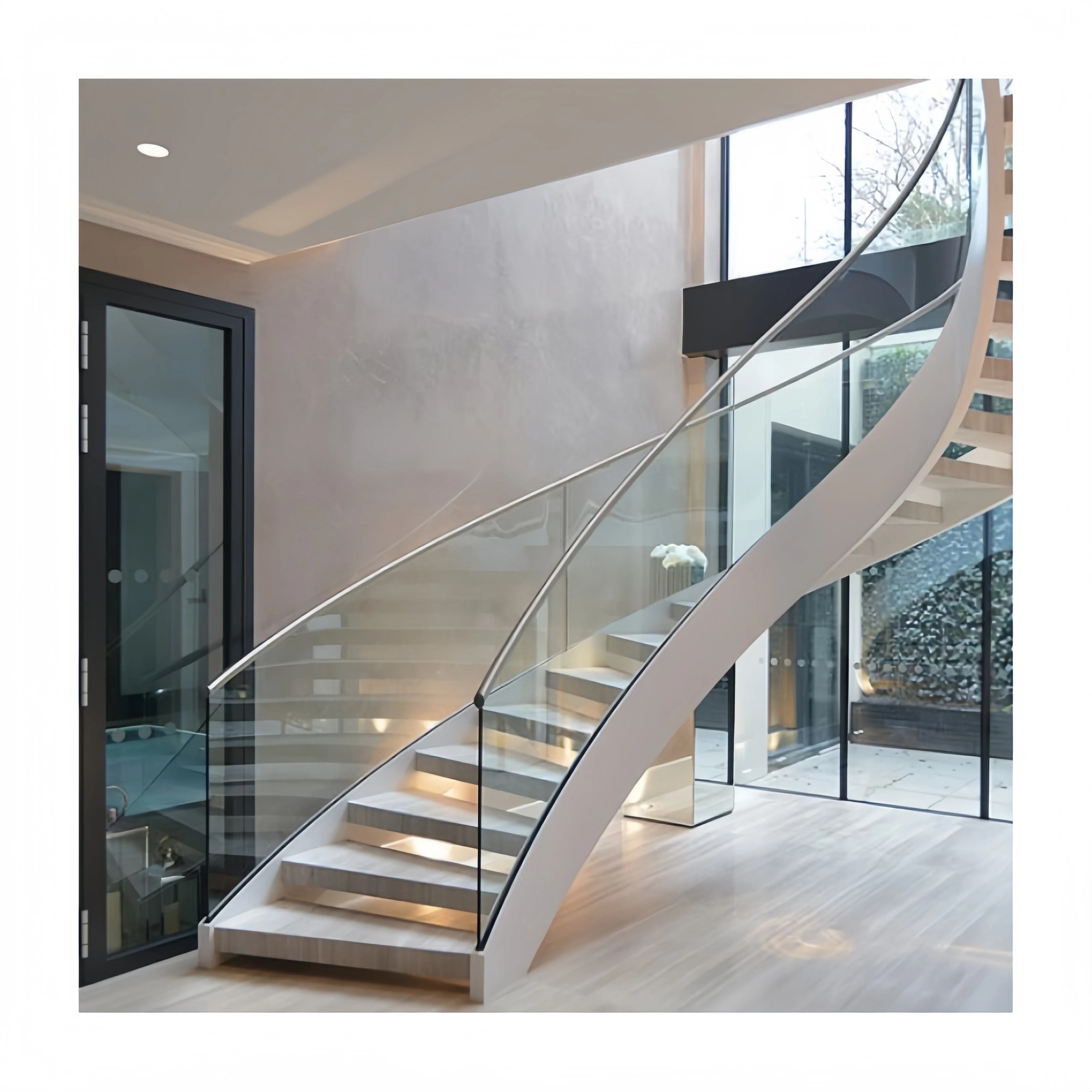 GC modern indoor stairs furniture villa apartment projects customized glass handrails metal curve staircase