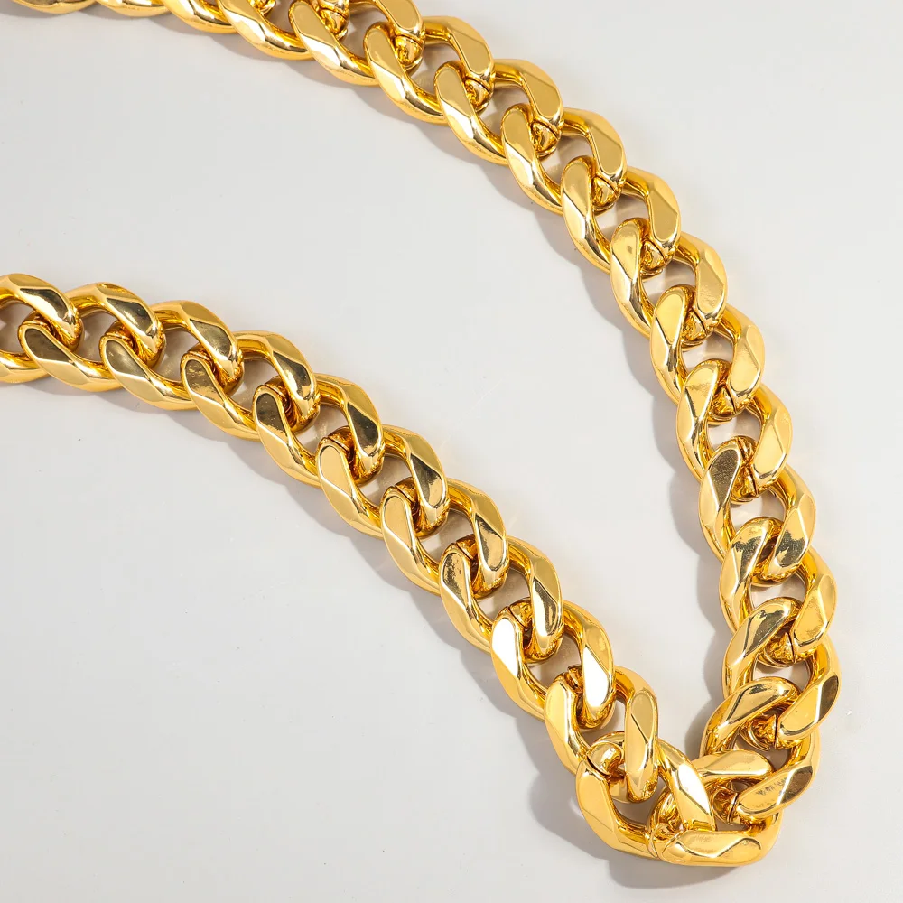 Punk Metal Style Chunky Miami Cuban Chain 42 Inches Adjustable Link Acrylic Necklace Choker Gold Plated Hip Hop Men Necklace